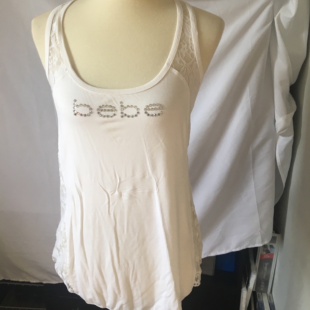 COPY - Bebe White Racerback Tank with Lace Back - EUC